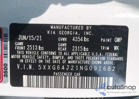 2022 Kia K5 Gt-Line from USA, damaged, VIN 5XXG64J21NG092682